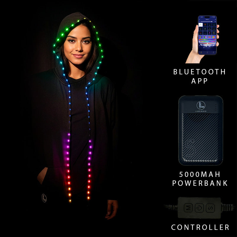 Luminoid LED Hoodie - Bluetooth App Controlled - Rechargeable